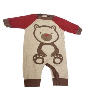 Gerber Baby‎ Infant Newborn Bear Romper Onesie Beige Red Brown Outfit